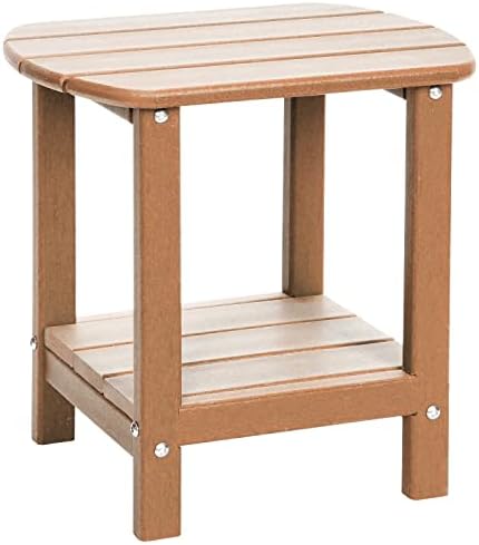 LOENIY Outdoor Side Table 2 -Tier Adirondack Table HDPE Patio Side Table Weather Resistant End Table Small Outdoor Table (Teak)