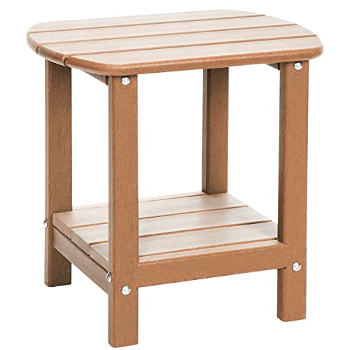 Loeniy Outdoor Side Table 2 -Tier Adirondack Table Hdpe Patio Side Table Weather Resistant End Table Small Outdoor Table (Teak) #TOP2