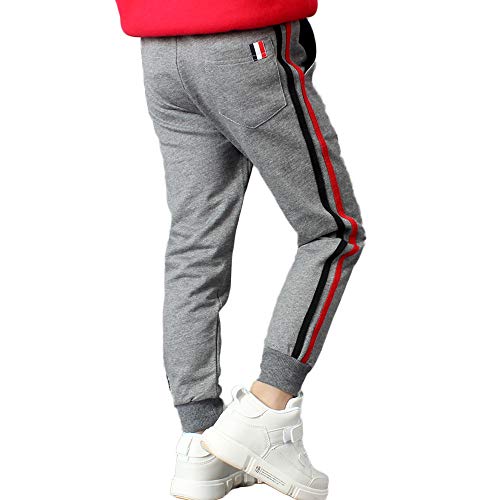 FLOWERKIDS Boys Jogger Pants Striped Cotton Sweatpants Adjustable Waist Trousers Age 5-14 Years3