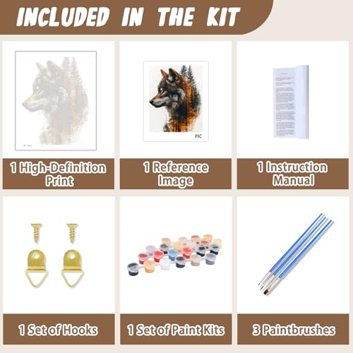 XTCIXAL Paint by Numbers Kit for Adults Beginners, Wolf Paint by Number for Adult - 16" Wx20 L, Wolf Acrylic Canvas Painting Kits for Gifts Home Wall Decor — view 5