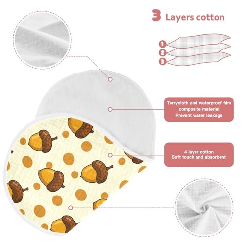 Acorn Polka-dot Pattern Muslin Burp Cloths for Baby 4-Layer Absorbent Cotton Large 22" x 11" Soft Spit Up Rags for Newborns Boys Girls, 4 Pack3