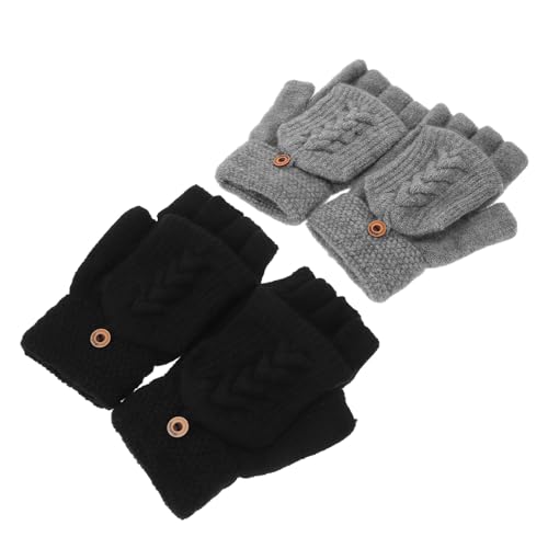 Mitones convertibles para mujer resistentes al viento con solapa y tejido de punto