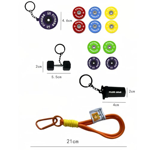 Colorful Fitness Keychain Set - Silicone Dumbbell/Sport Bottle Charm, Metal Clasp, Nylon Lanyard, Gym Bag Accessory, Workout Gift (Pink) — view 3