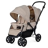 COSTWAY Double Pushchair, Foldable Twin Tandem Stroller with Adjustable Backrest, Push Handle & Footrest, 5 Points Safety Belts, Sunshade, Storage Basket, for from Birth to 15kg (Khaki)
