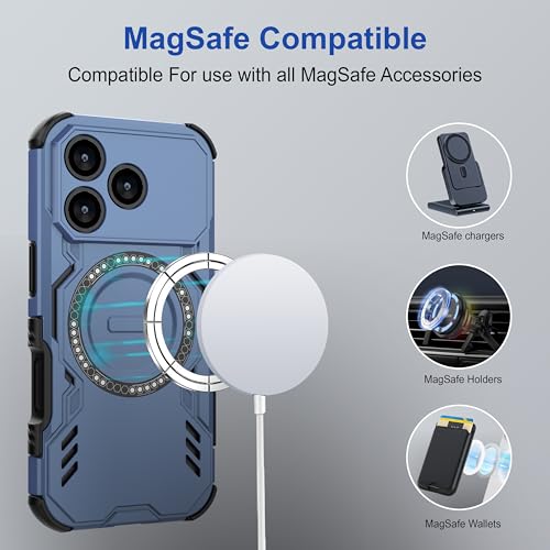 Image of amazon basics Back Case Cover for Oppo F33 Pro 5G | Magnetic Case with Built-in Metal Ring | Supports MagSafe Charger, Wallet & Car Mount | Shockproof Hybrid PC + TPU | Blue