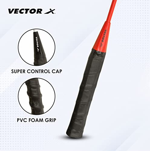Image of Vector X VXB-80 Badminton Racquet Aluminium Lightweight Racket for Beginners & Adults Durable Frame, Comfortable Grip, Outdoor Sports Practice, Training & Recreational Play (1 PC+ 3 /4 Cover, Red)