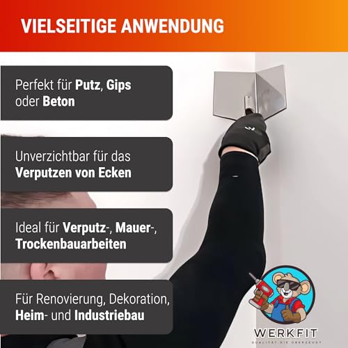 WERKFIT Profi Eckenkelle Set 80x60 mm - Inneneckenkelle und Außeneckenkelle aus Edelstahl - Eckspachtel mit Softgriff. Rostfrei - Hergestellt in Österreich