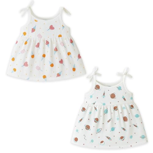 Image of Kidbea Organic Cotton Baby Girl Dresses | Muslin Frock for Girls | Soft Breathable Cute Printed Summer Wear Clothes with Tie-Up Shoulders