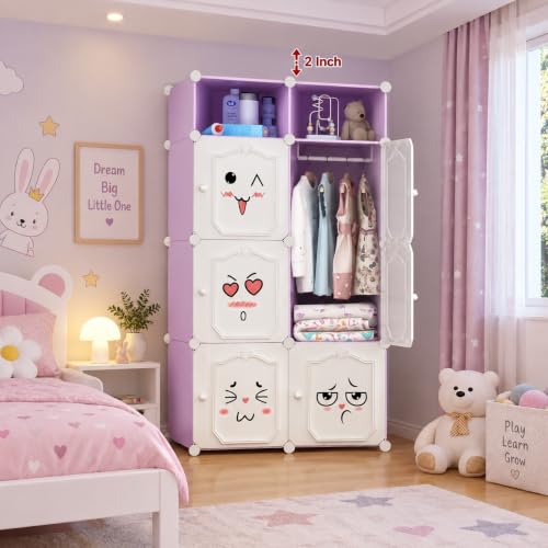 Image of Foldable Plastic Wardrobe for Clothes - Baby Cupboard for Clothes Storage, Wardrobe for Kids, Plastic Almirah, Collapsible Wardrobe for Kids Livingroom & Home (HB1 Purple)