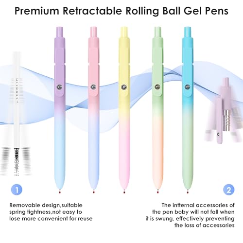 Image of Gel Pens,5pcs 0.7mm Quick Dry Black Ink Fine Point Pens With Smooth Writing | Gradient Color Cute Quick Dry Pens for Journaling Note Taking, Silent Click No Smear Nebula Pen Set, Stocking Stuffers