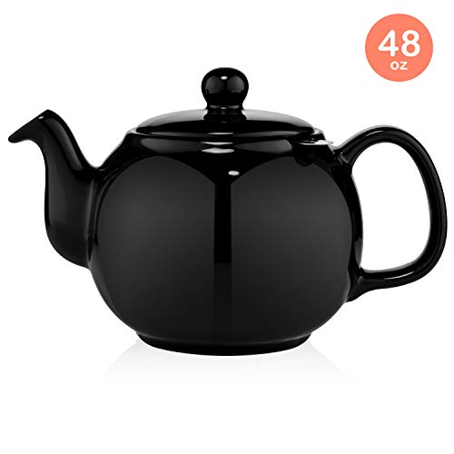 SAKI Large Porcelain Teapot, 48 Ounce Tea Pot with Infuser, Loose Leaf
