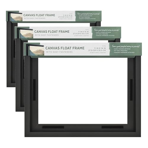 Image of MCS Canvas Float Frames 11x14 Frame, Black Frame for Finished Canvases, Vertical & Horizontal Wall Hanging Large Frame with Adhesive for Canvas Paintings (3-Pack)