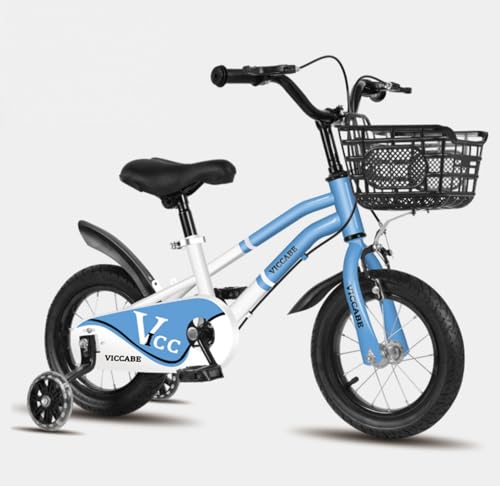 WGM子供用自転車 子ども自転車 学生向け子供用12~18インチ 補助輪付き ダブルブレーキ 滑り止め 耐摩耗性 バランストレーニング 組み立て簡単 誕生日 プレゼント ギフト (12インチ,ブルー+座席なし)