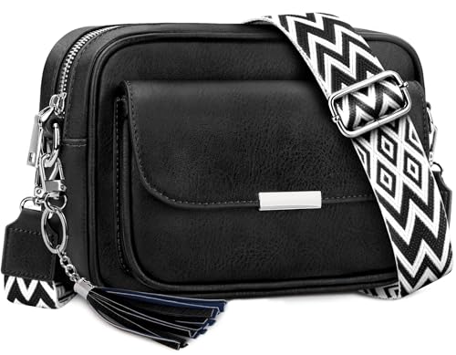 NEWIROVE Sac Bandoulière Femme En Cuir PU, Pochette à Main Avec Large Sangle Réglable et Amovible Pour Le Shopping, Le Travail et Les Voyages, Noir