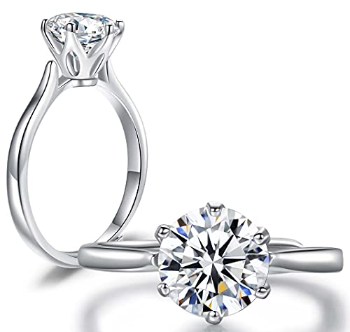 Moweed 2 Carat Round Silver Ring Cubic Zirconia Sterling Silver 925 Engagement Rings for women