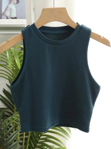 Image of Toochki Women's Ribbed Crop Tank Top | Stretchy Sleeveless Round Neck Fitted Top for Casual