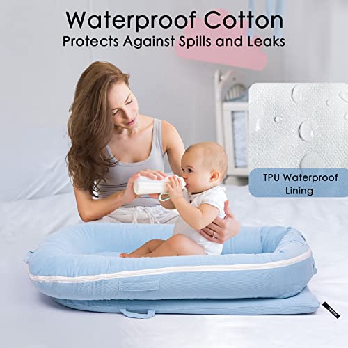 Image of Waterproof Corduroy Lounger Cover for Dockatot Deluxe+ Docks | MEXXI Breathable Cotton Baby Lounger Extra Cover | Hypoallergenic Baby Nest Replacement Cover (Cover Only) (Baby Blue)