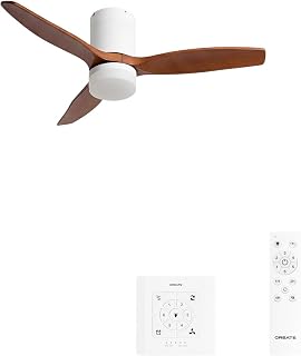 CREATE WINDCALM S Ceiling Fan ABS with White Light, Dark Wood Effect Blades with Controller and Remote Control, 40 W, Timer, Ø112 cm, 3 Light Temperatures, Summer/Winter Function