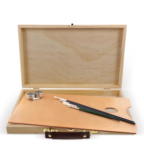 Image of FAVOMOTO Painting Storage Box, Portable Unfinished Wood Box Artist Tool Art Supply Box Art Pigment Wooden Storage Box for Paint Organizer Art Supply Organizer
