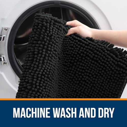 Image of OLANLY Bathroom Rugs Sets 2 Piece, Soft Absorbent Chenille Bath Rug Set, Non-Slip, Quick Dry, Machine Washable Bath Mats for Bathroom, Home Decor Accessories (36 inchx24 inch+30 inchx20 inch, Black)