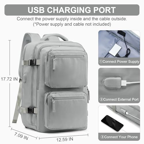 Laptop Backpack for Men Women, Flight Approved Travel Backpack Business Backpack with USB Charging Port, Casual Daypack College Computer Backpacks, Grey3