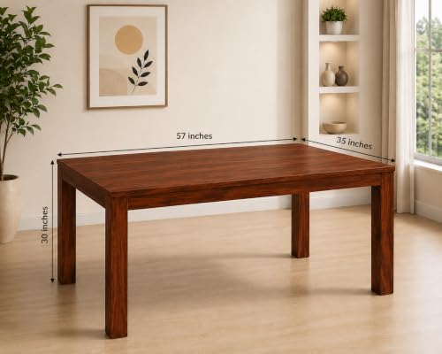 Image of AADITYA WOODS Solid Sheesham Wood Six Seater Dining Table Set with Chairs for Living Room Wooden 6 Seater Dining Table Set for Office Restaurant Modern Dining Room Set- Honey Teak & Cream