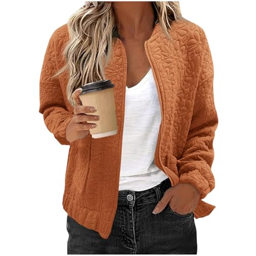 ABABC Bomber Jacket for Women Zip Up Cute Jacquard Lightweight Jacket Casual Fall Stand Collar Outerwear with Pockets