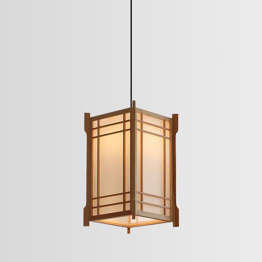 Japanische Retro-Pendelleuchte, Hängeleuchte aus Holz für die Innendekoration mit Lampenschirm aus Stoff, höhenverstellbare Hängelampe aus Massivholz für den Eingangsbereich des Kücheninsel