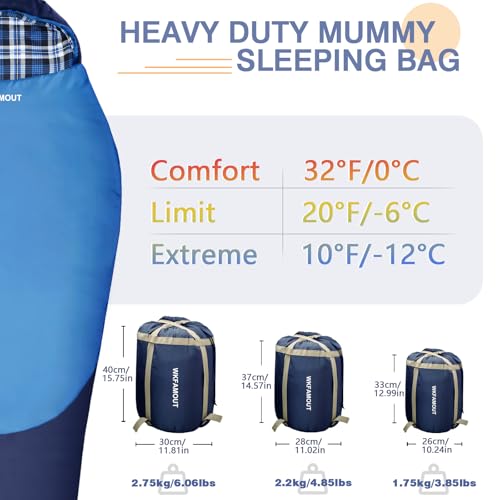 Wkfamout Cold Weather Mummy Sleeping Bag Flannel 0 Degree Winter Sleeping Bag Machine Washable Heavy Duty For Adults,Teenager With Compression Sack 4 Seasons For Camping Hiking Traveling thumb #2
