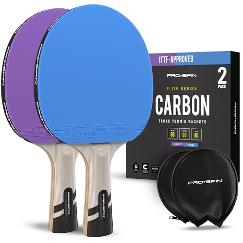 PRO SPIN Ping Pong Paddles - Professional Level Table Tennis Rackets with Carbon Fiber for Superior Control | 7-Ply Blade, Premium Rubber, 2.0mm Sponge (Blue/Violet, 1-Pack)