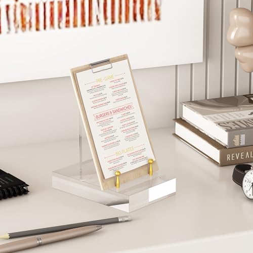 UoYeet Acrylic Easel Display Stand with Adjustable Gold-Toned Hardware for Pictures, Crystal Clear Acrylic Stand with Floating Appearance for Cookbook, Invitation and Plates by UoYeet - Image 6