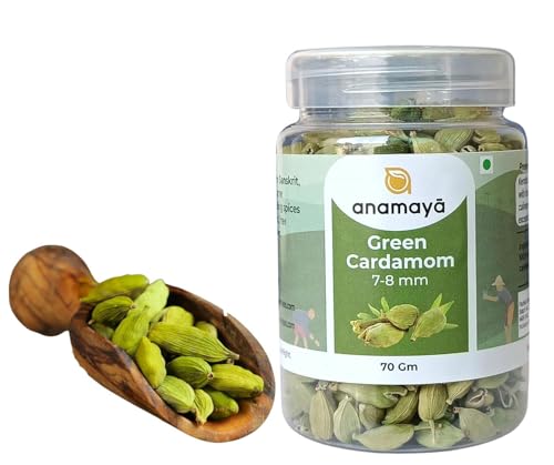 Image of Anamaya Elaichi | Cardamom | Green Cardamom Whole | 7 to 8 mm Big Size Bolts | Rich Aroma | Sourced from Kerala Farms | 100% Pure & Natural | 70 Gm | Packed in a reusable jar | Green Ilaichi