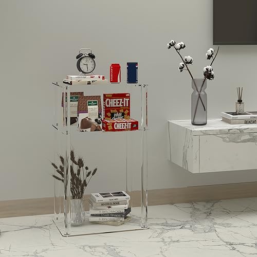 KMANDLU Mesa auxiliar de acrílico, mesa de centro de acrílico, mesa de noche transparente, mesa de ocio, mesa auxiliar de acrílico, mesa pequeña transparente de sala de exposición