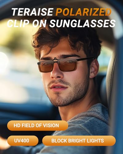 Image of TERAISE Polarized Clip on Sunglasses Over Prescription Glasses Anti-Glare UV400 for Men Women Driving Travelling Outdoor