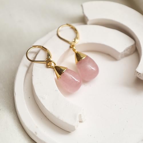 Gempires Natural Electro Plated Dew Drop Leverback Earring, 14k Yellow Gold Plated Handmade Jewelry, Boho Earrings For Women3