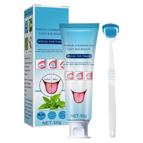 SVCEQZE Gel de limpieza de lengua con, Tung de 50 g y limpiador de lengua de gel, kit de limpiador de lengua, raspador de lengua, gel limpiador de lengua, limpiador de lengua para
