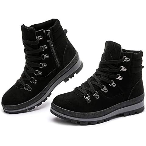 FRACORA Womens Combat Boots Lace Up Ankle Boots Winter Snow Boot Side Zipper Fashion Booties(Black,US9) Cover