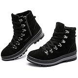 FRACORA Womens Combat Boots Lace Up Ankle Boots Winter Snow Boot Side Zipper Fashion Booties(Black,US9)