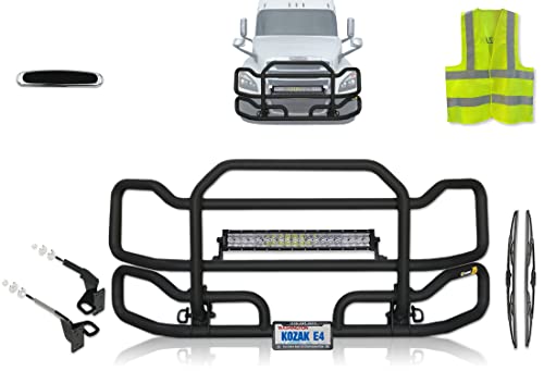 Front Grille Deer Moose Brush Bumper Guard Ex-Guard For Freightliner Cascadia 2018 And Newer (Without Fogs) - Plus 4X Led Lights, Logo, Wipers, Bracket, License Plate Holder & Frame, Kozak Vest #TOP5
