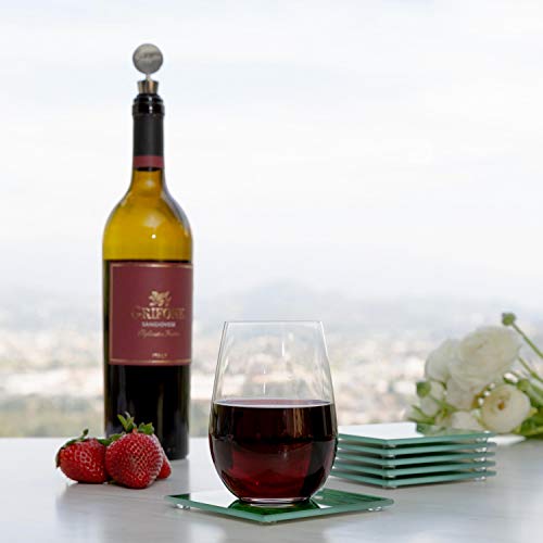 Coaster Set 6 Square Glass Coasters Green Flower Design, Large Size 4X4, Suit Indoor Outdoor Kitchen Dining Bar, Non-Slip Silicon Feet Protects Furniture, Ideal For Wine Glass, Tea Or Coffee Cups #TOP5