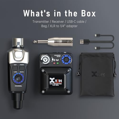 Image of Xvive U45 Wireless in Ear Monitor System 5.8ghz IEM System Transmitter and bodypack Receiver for Studio, Band Rehearsal, Live Performance, Channel Scan Mode, Black