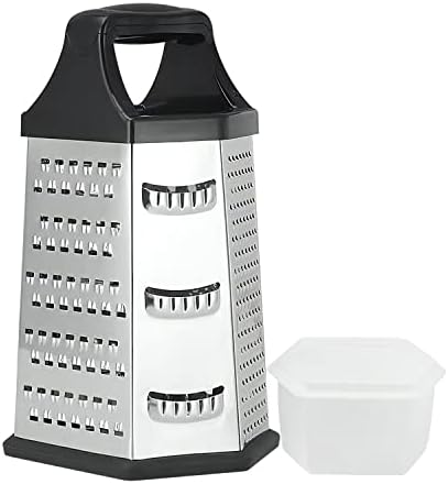 DCHDCO Stainless Steel Box Grater, 6 in 1 multifunctional grater, Best for Parmesan Cheesem, Vegetables, Ginger, 9 Inch, Black, 5.78 x 4.52 x 9.13, (PS-001)