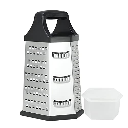 Dchdco Stainless Steel Box Grater, 6 In 1 Multifunctional Grater, Best For Parmesan Cheesem, Vegetables, Ginger, 9 Inch, Black, 5.78 X 4.52 X 9.13, (Ps-001) #TOP26
