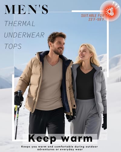 Riyiper 3 Pack Men's Thermal Shirts Long Sleeve V Neck Fleece Undershirts Basic Casual Winter Tops2