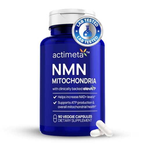 Actimeta NMN Mitochondria Supplement - NMN 500mg, NAD+ & ATP Support for Cellular Vitality and Longevity - Clinically Tested elevATP, Resveratrol, CoQ10, Alpha Lipoic Acid - 90 Veggie Capsules