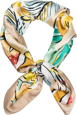 Foto di styleBREAKER sciarpa da donna con motivo di foglie di palma e fiori nello stile pop art, sciarpa quadrata, foulard colorato, bandana 01016237, colore:Marrone chiaro