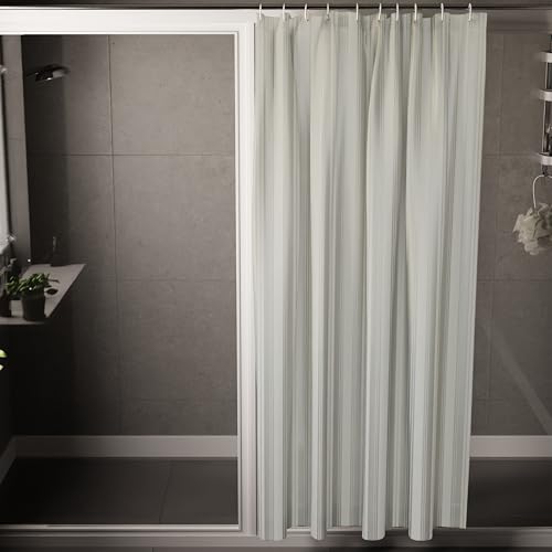 Image of Encasa XO Waterproof Shower Curtain for Bathroom 6 x 6 feet(183x183 cm), Anti-Fungal Polyester Washroom Curtain with 12 Hooks, Wet & Dry Partition Toilet Curtains Stripe Grey