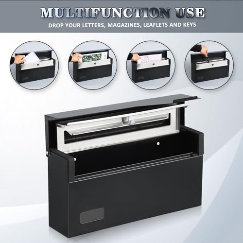 Image of xydled Locking Wall Mount Mailbox with Key Lock, Steel Mailbox, Black | Hanging Metal Mailbox, Modern Post Box for Outside, Secure key lock mailbox for letters and magazines, 14.57 inchx7.09 inchx3.4 inch