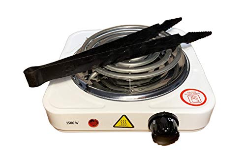Hornillo eléctrico portátil para Cachimba - Shisha - Hookah | Cocina | Camping. 1500 W de Potencia. Incluye Pinzas para carbones de 26 cm.