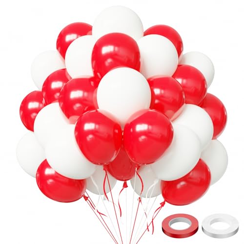 Red and White Balloons 57pcs Red Latex Balloons 12 Inch White Balloons for Wedding Mothers Day Valentines Day Birthday Christmas Red and White Party Decorations